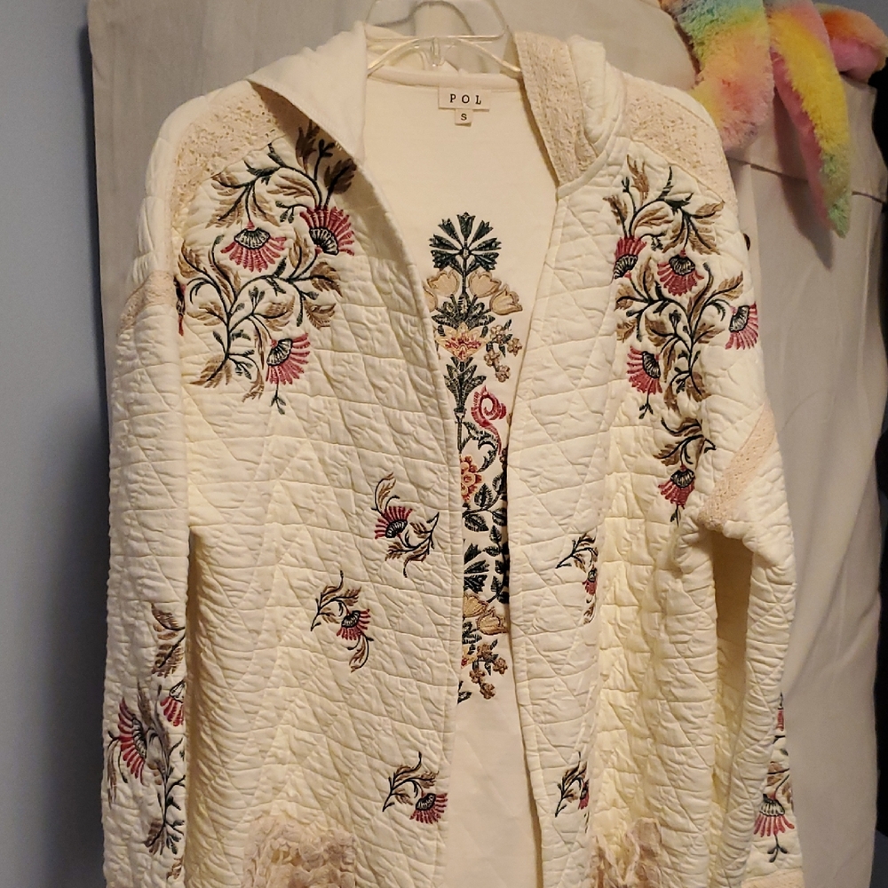 POL Cream Quilted Jacket with Floral Embroidery